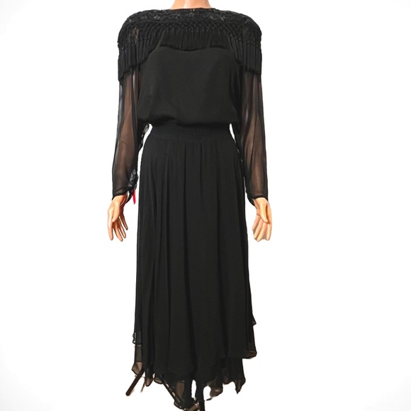 Diane Freis 2 Piece 100% Silk Tassels Blinged Top with 2 layers Flared Skirt - Picture 1 of 14